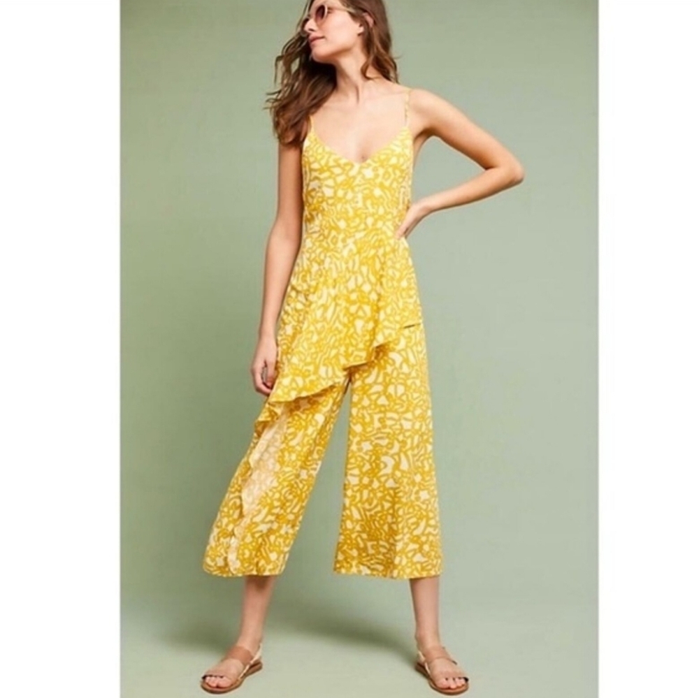 ❤️ ANTHROPOLOGIE MAEVE BRITTANY YELLOW GOLDENROD WIDE LEG JUMPSUIT, 4